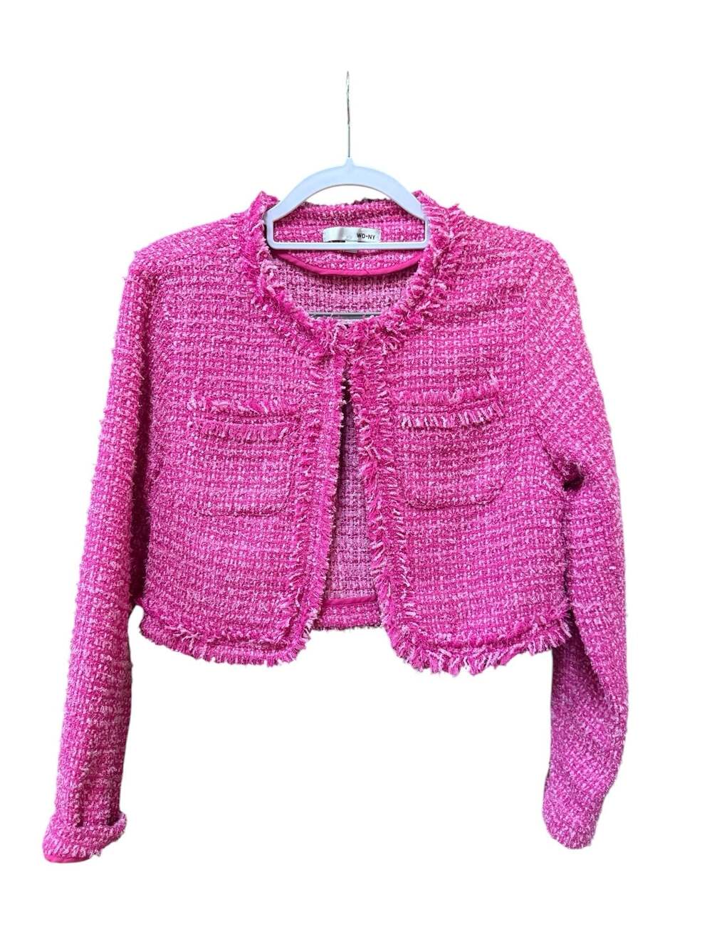WD.NY Pink Tweed Cropped Fringe Jacket